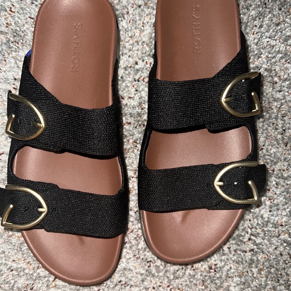 Rothy's Black Sandals with Gold Accents